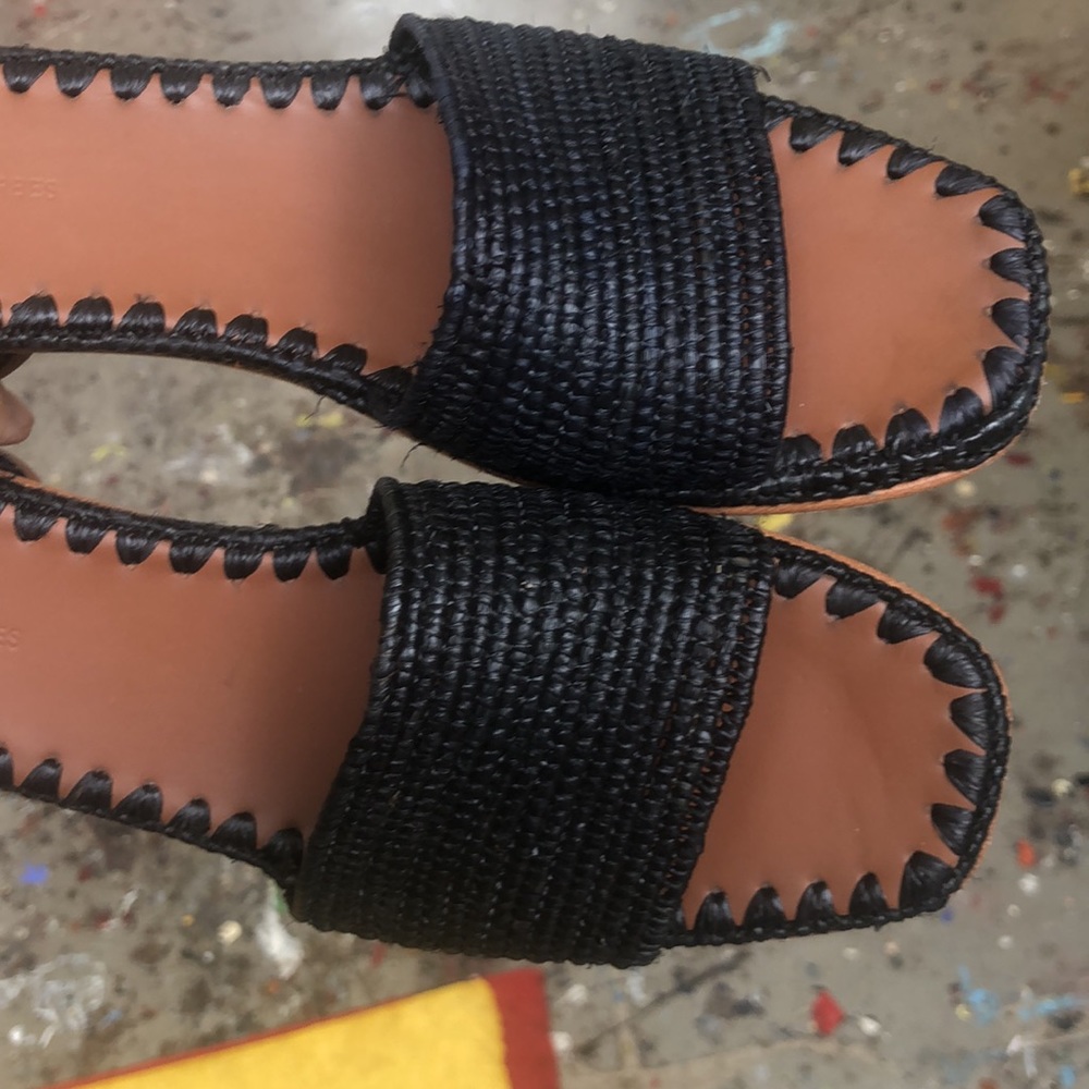 Carrie Forbes Bou black raffia sandal 39,  2' heel